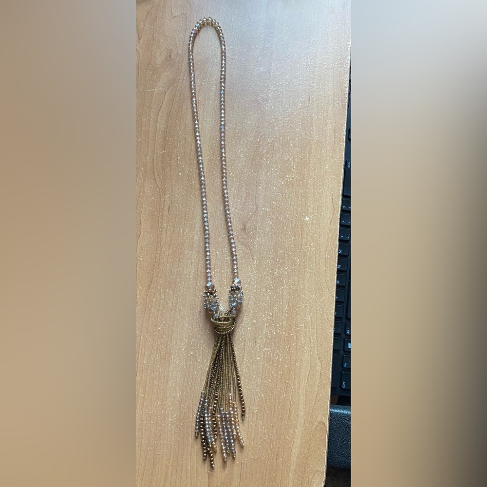 Costume Jewelry-gold and crystal knot necklace